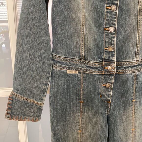 U.S. Polo Assn. Vintage 80s Disco Denim Long Sleeve Flare Leg Jumpsuit Size 9/10 - Picture 7 of 13